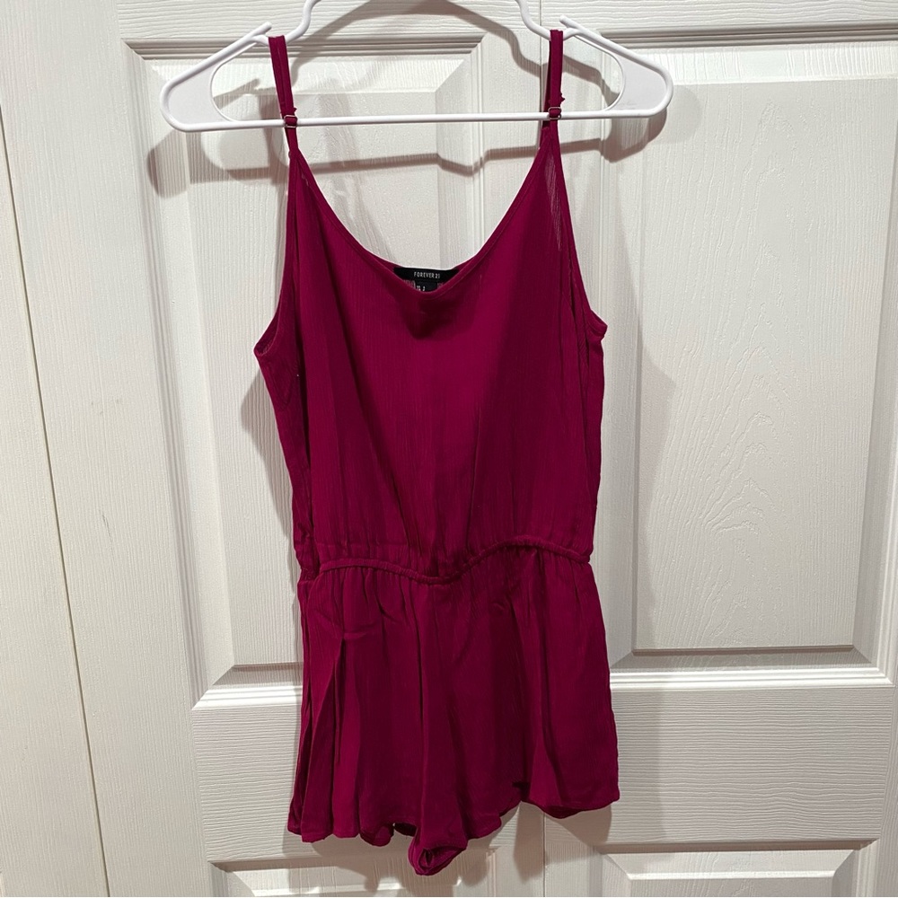 FOREVER 21 Women’s Adjustable Pleated Romper / Swim Cover Up - magenta, size S